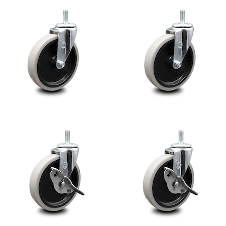 Service Caster 5 Inch Thermoplastic Wheel 12mm Threaded Stem Caster Set with 2 Brakes SCC SCC-TS05S510-TPRS-M1215-2-SLB-2